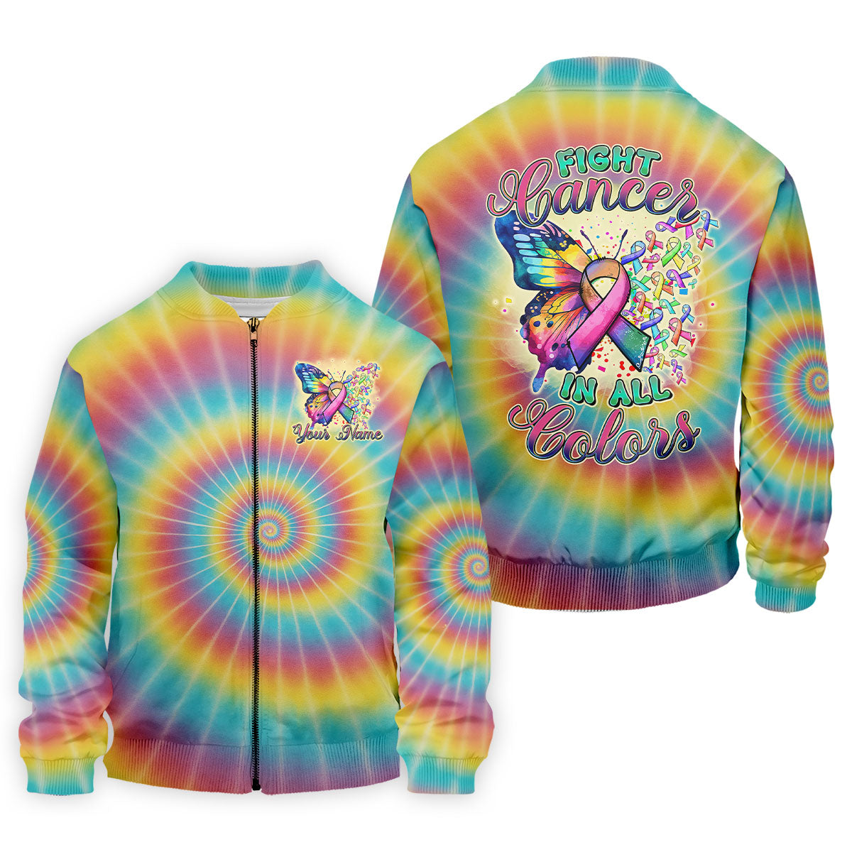 Fight Cancer In All Colors Tie Dye Print Golf Tops For Men, Cancer Awareness Shirt, Golf Shirts For Men