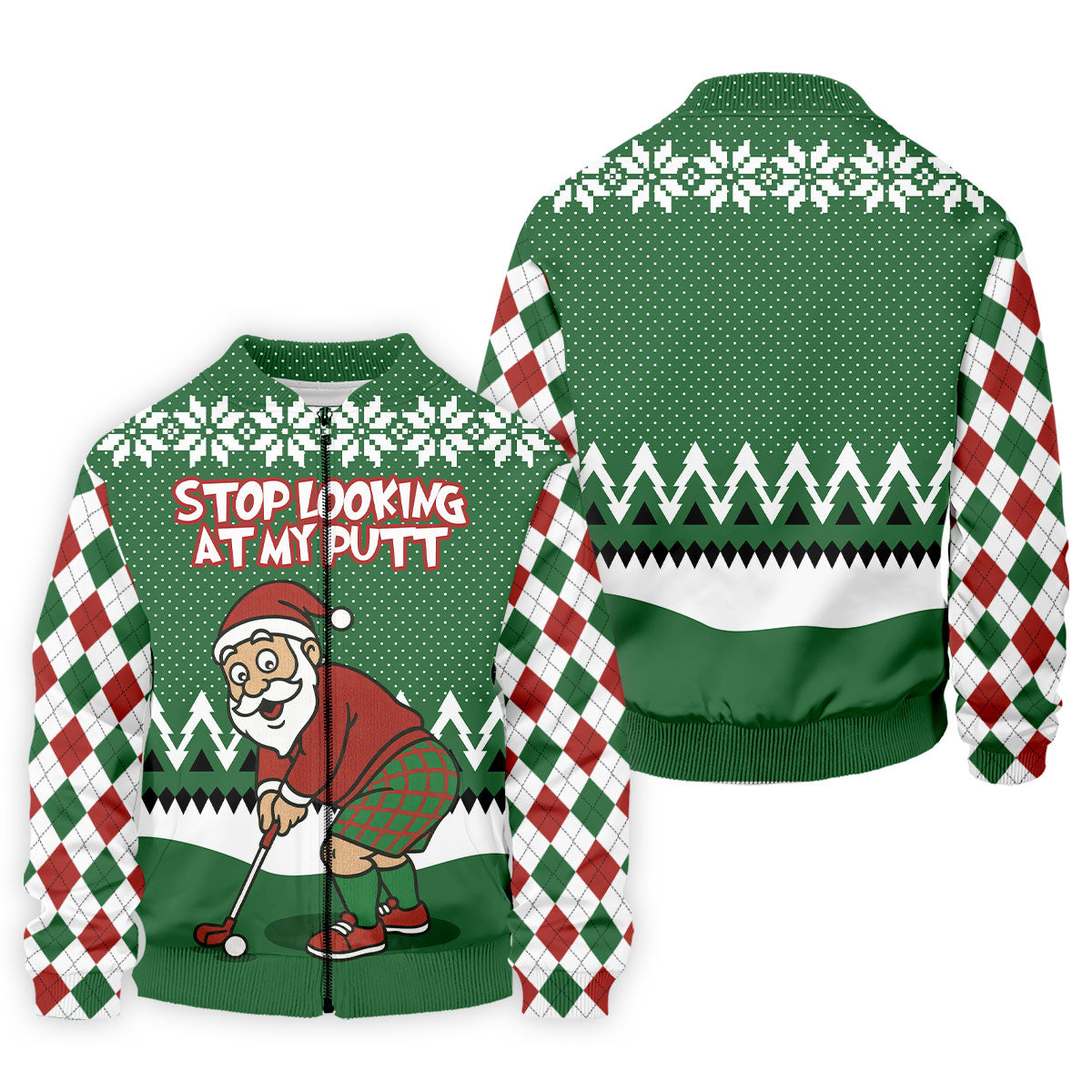 Stop Looking At My Putt Funny Santa Claus Argyle Golf Shirt, Christmas Golf Shirt, Polo ShirtFor Men