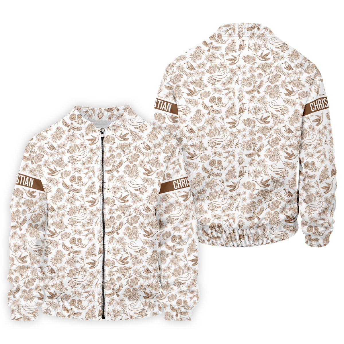 Custom Name Toile de Jouy Birds And Flowers Brown Golf Shirt, Polo ShirtFor Men, Golf Gift For Men