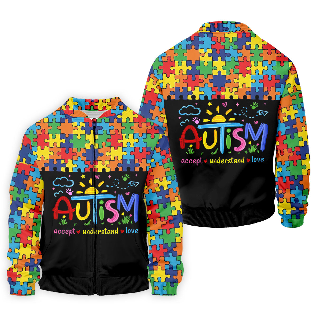 Awareness Accept Understand Love Colorful Puzzle Golf Shirt, Polo ShirtFor Men, Golf Shirts For Men