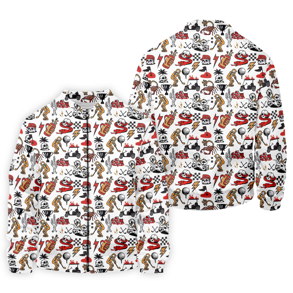 Horror Pattern White Halloween Golf Tops For Men, Fun Golf Shirts For Men, Halloween Gift Idea