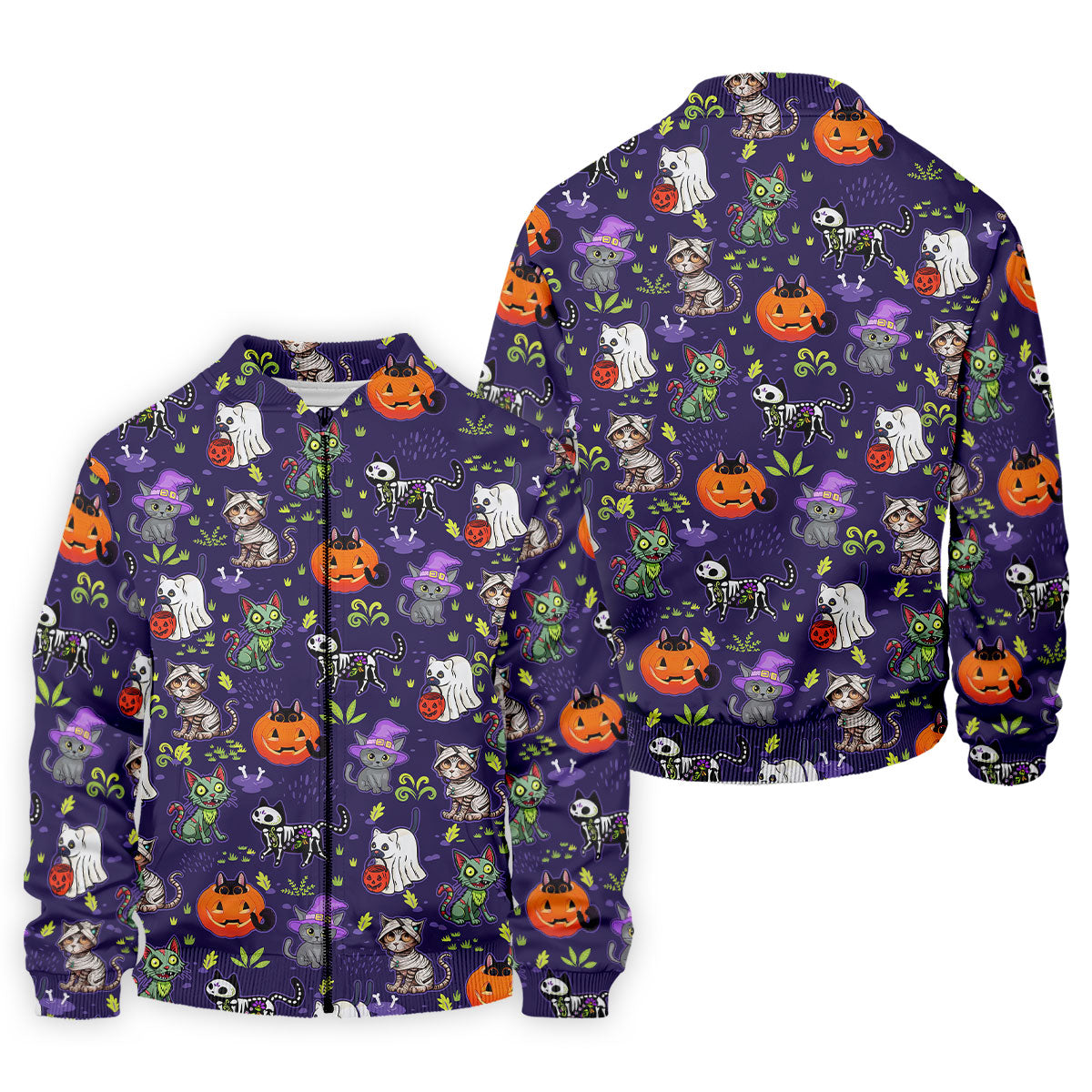 Purple Halloween Cats And Pumpkin Fun Men's Golf Polos, Cute Golf Outfit, Polo ShirtFor Men