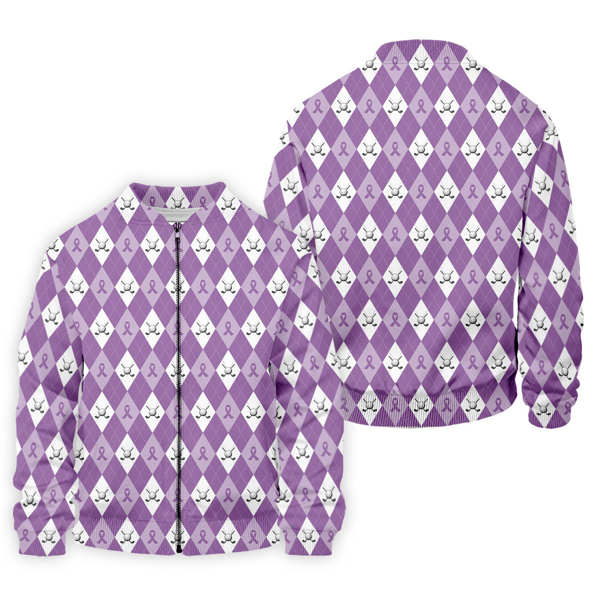 Pancreatic Cancer Purple And White Argyle Pattern Golf Tops For Men, Cancer Awareness Shirt