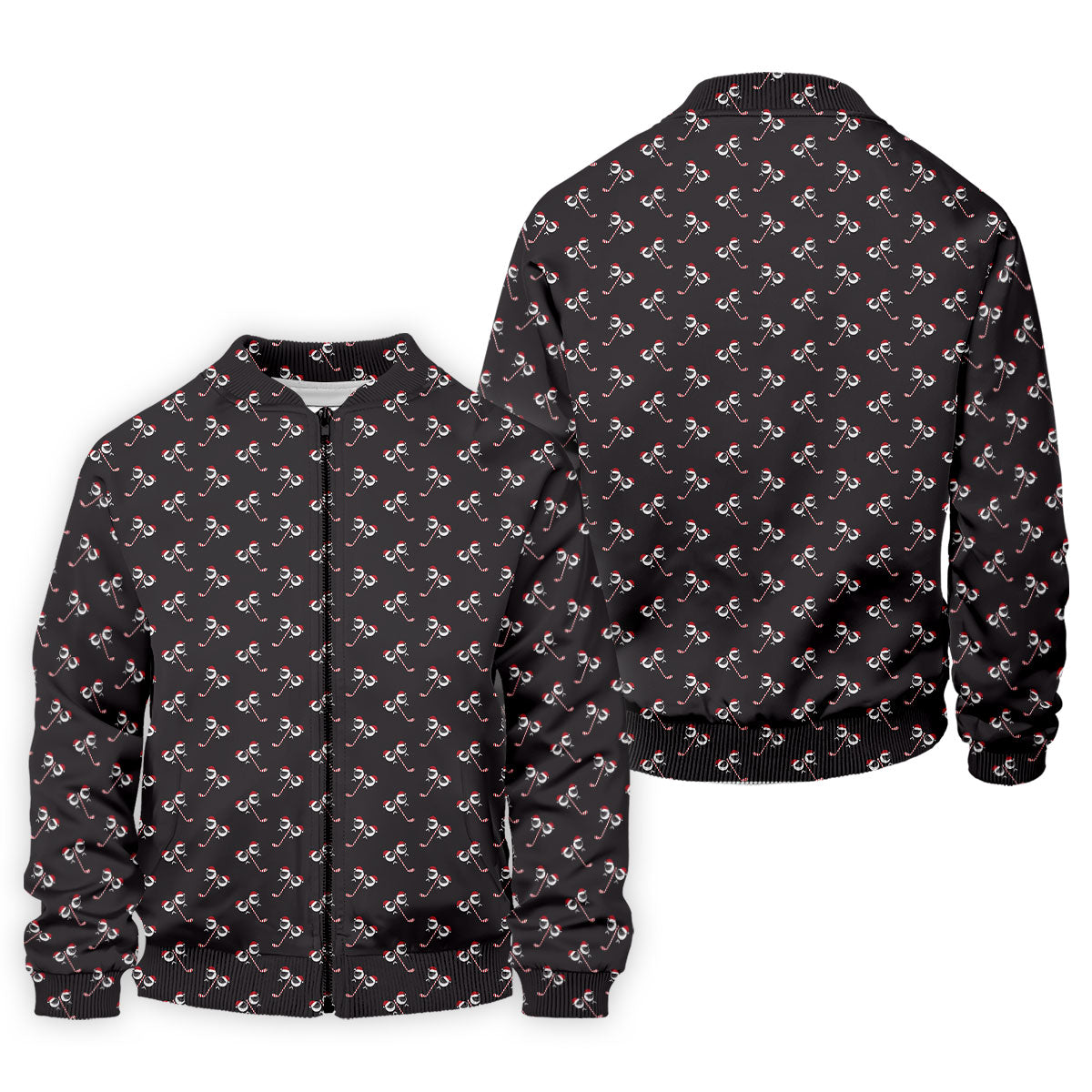 Funny Christmas Candy Cane Pattern Black Golf Shirt, Polo ShirtFor Men, Christmas Golf Shirt