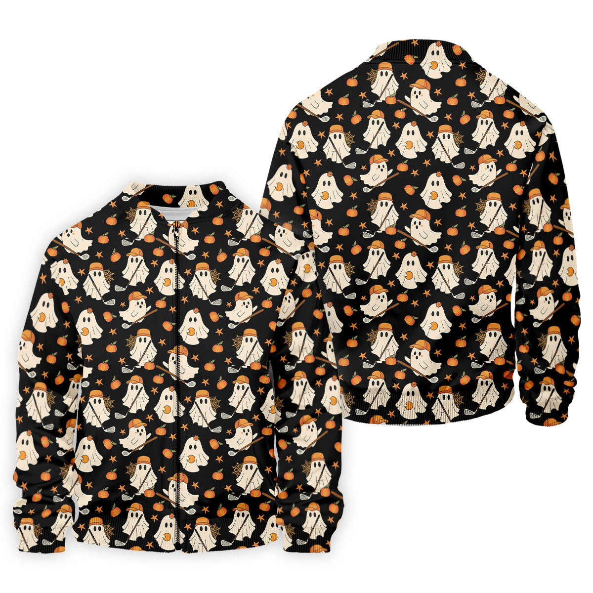 Boo Ghost Cute Pumpkin Halloween Black Golf Shirt, Halloween Gift Idea, Polo ShirtFor Men