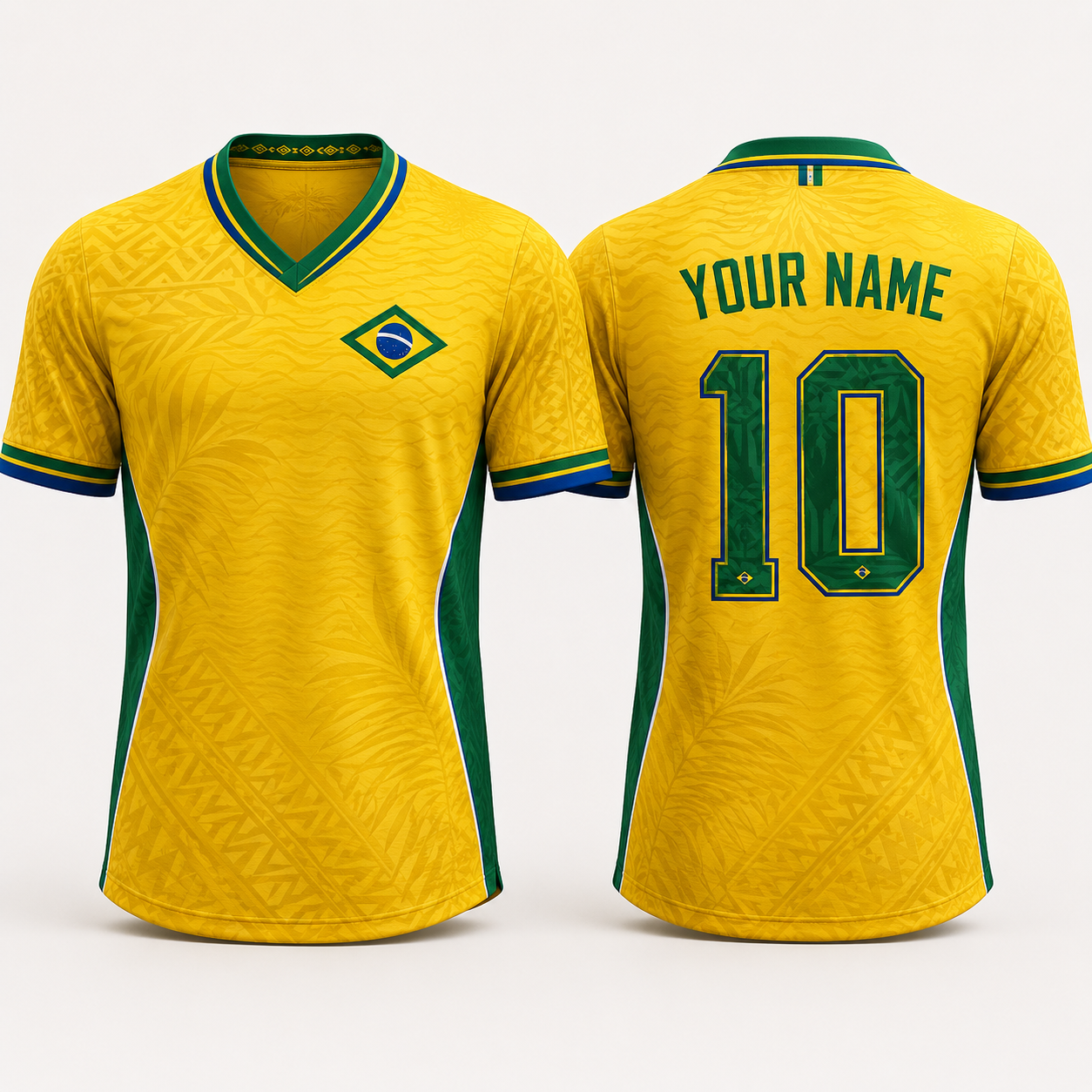 Brazilian Soccer Team V-NeckMen Football Lover, Tropical Foliage Soccer Fan Gift
