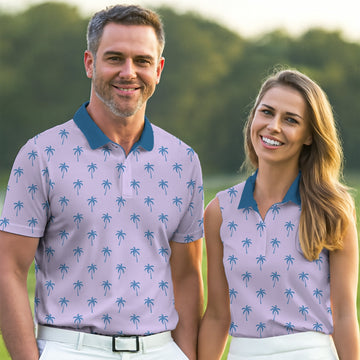 Palm Tree Pattern Hawaiian Polo Golf Shirts, Tropical Golf Shirts For Women, Matching Golf Shirts