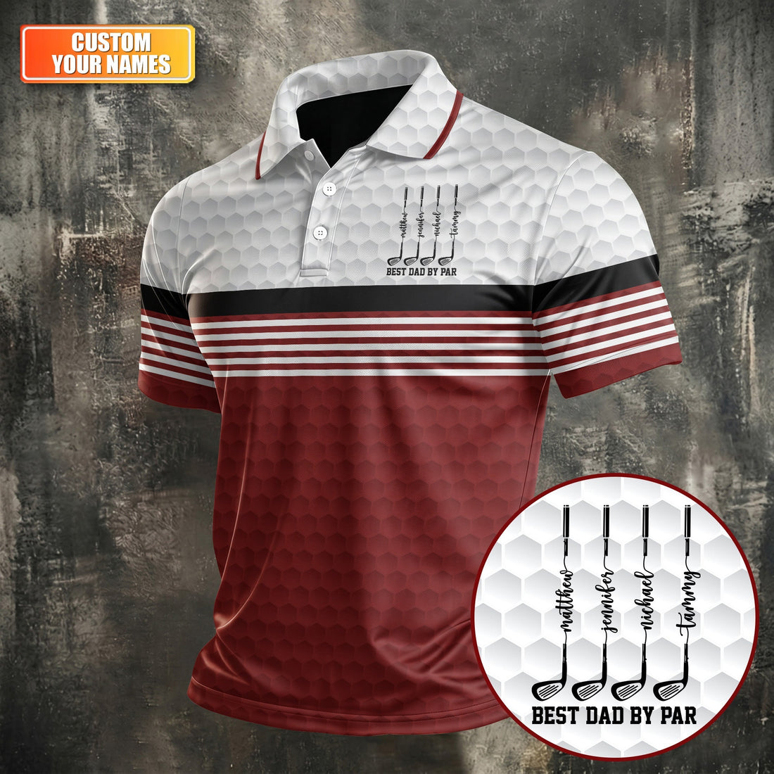 Best Dad By Par Golf Ball Pattern Father's Day Golf Shirt, Golf Gift For Dad, Polo Shirtor Men