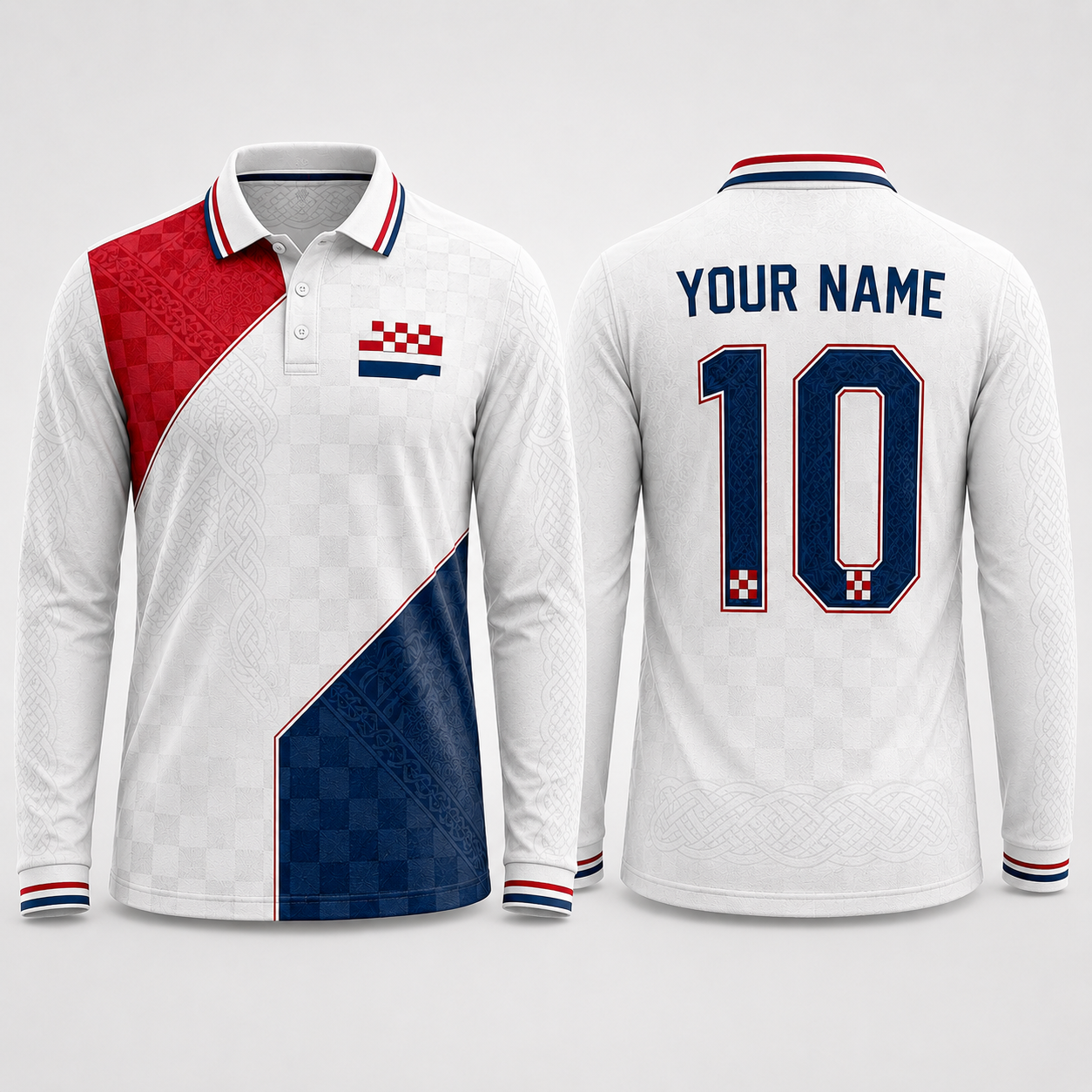 Croatian Checkerboard Interlace V-NeckMen Football Lover, Croatia Soccer Fan Gift