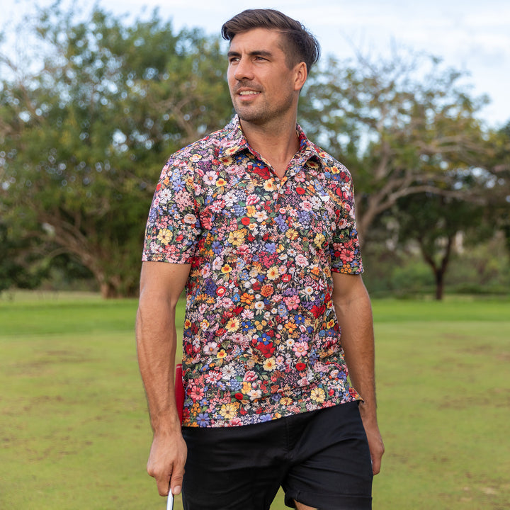 Among The Flowers Men's Golf Polo Shirtloral Golf Shirt, Gift For Golfers