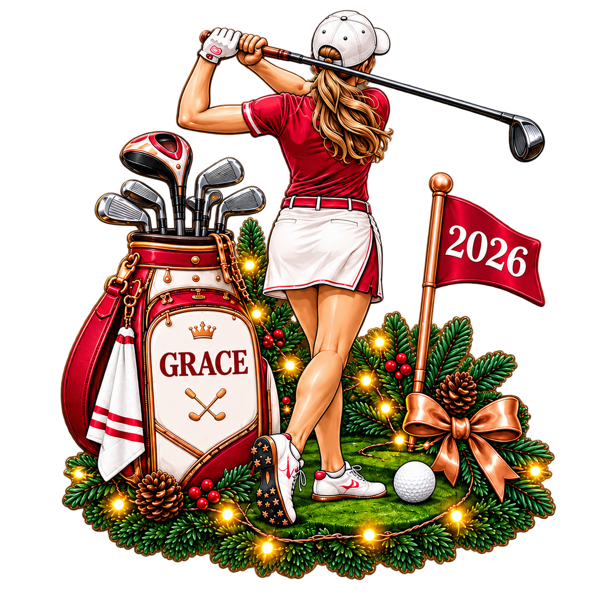 Custom Name Year Female Golfer Acrylic Ornament, Holiday Keepsake, Gifts For Golfers