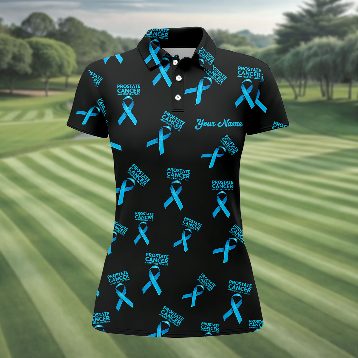 Prostate Cancer Awareness Blue Ribbon Women Golf Top, Ladies Sleeveless Polo, Women's Polo Shirt