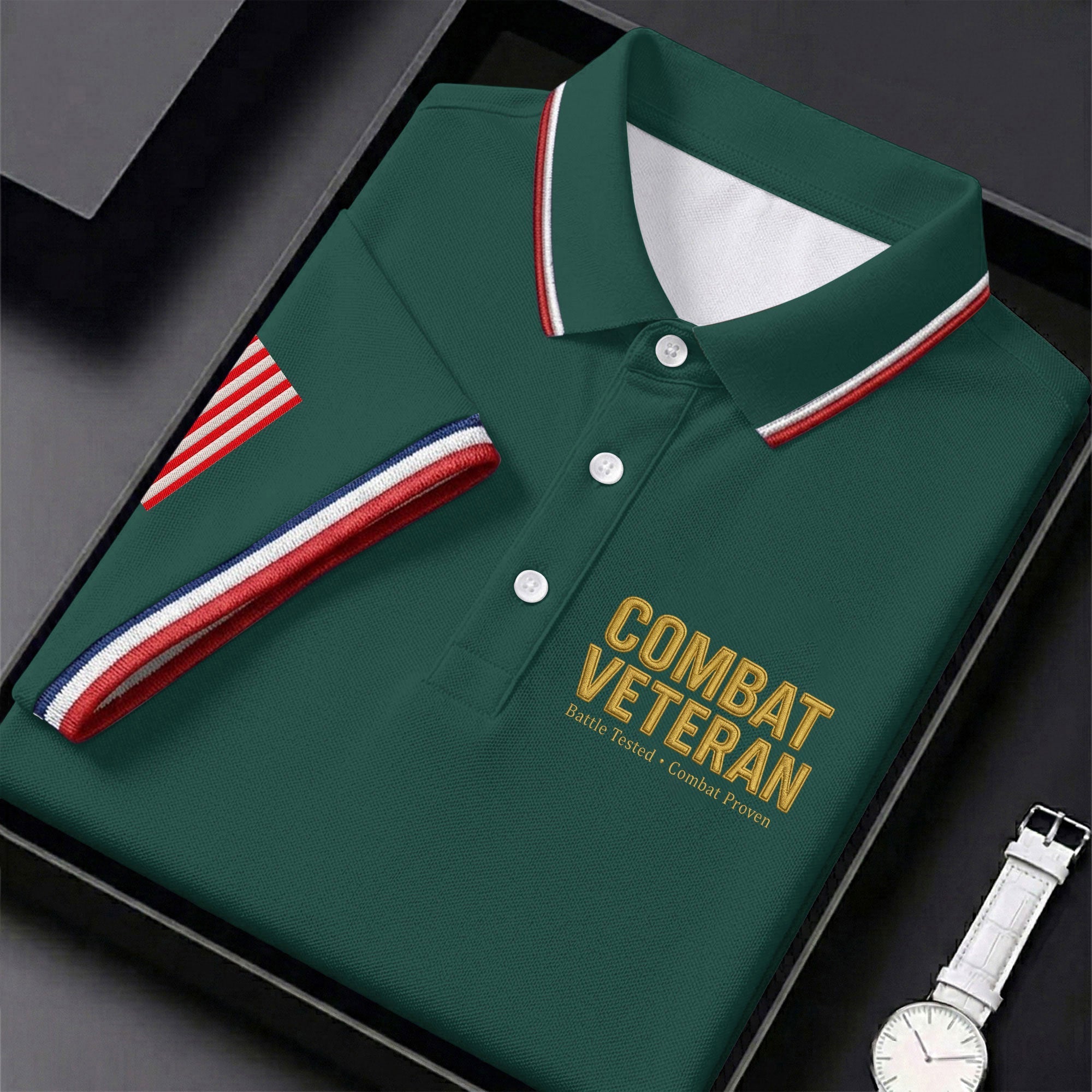 Combat Veteran 250 Years Patriotic Golf Shirt, Golf Shirts For Men, 4th Of July Golf Shirt
