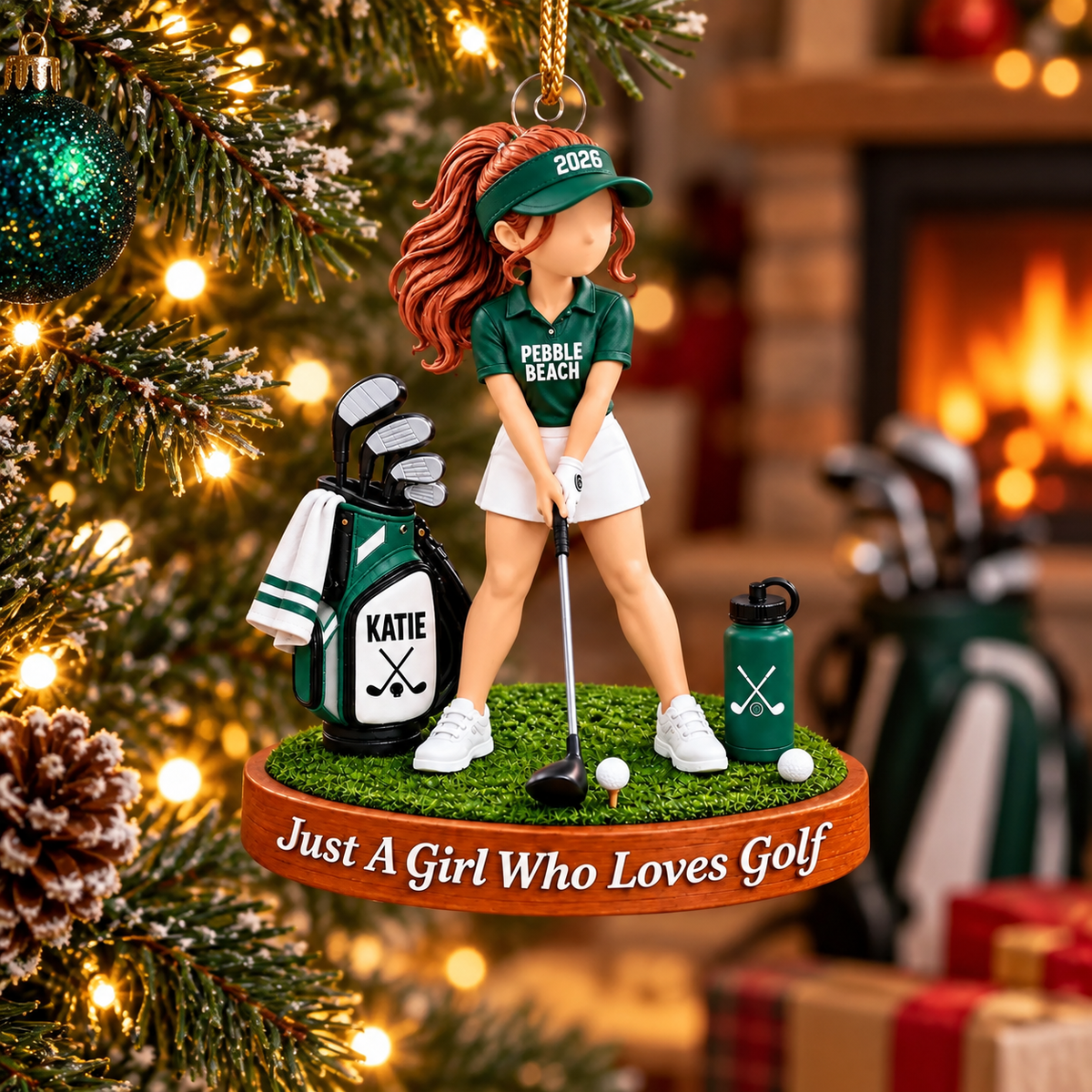 Custom Girl Loves Golf Acrylic Ornament, Christmas Tree Decor, Golf Gifts for Her