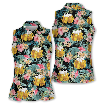 Beer Tropical Womens Golf Polo Shirt Hawaiian Polo Golf Shirts, Gifts For Beer Lovers, Tropical Golf Shirts