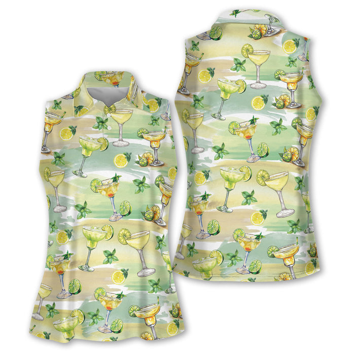 Margarita Golf Shirt For Women, Sleeveless Polo Shirtns, Patterned Golf Polos, Cute Womens Golf Clothes