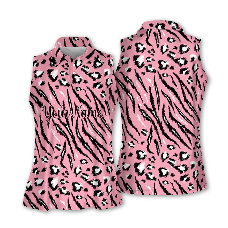 Leopard Print Golf Shirt, Animal Print Golf Shirts, Ladies Sleeveless Golf Shirts, Ladies Golf Polos