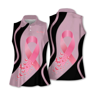 Breast Cancer Golf Shirt, Pink Ribbon Breast Cancer Womens Golf Polo Shirt Ladies Golf Tops