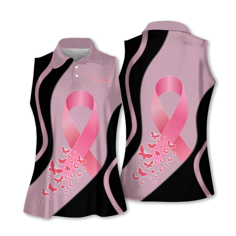 Breast Cancer Golf Shirt, Pink Ribbon Breast Cancer Womens Golf Polo Shirt Ladies Golf Tops