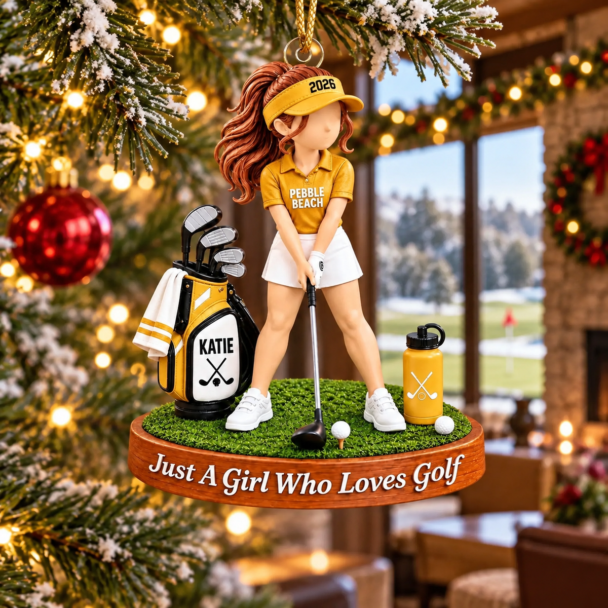 Custom Girl Loves Golf Acrylic Ornament, Christmas Tree Decor, Golf Gifts for Her