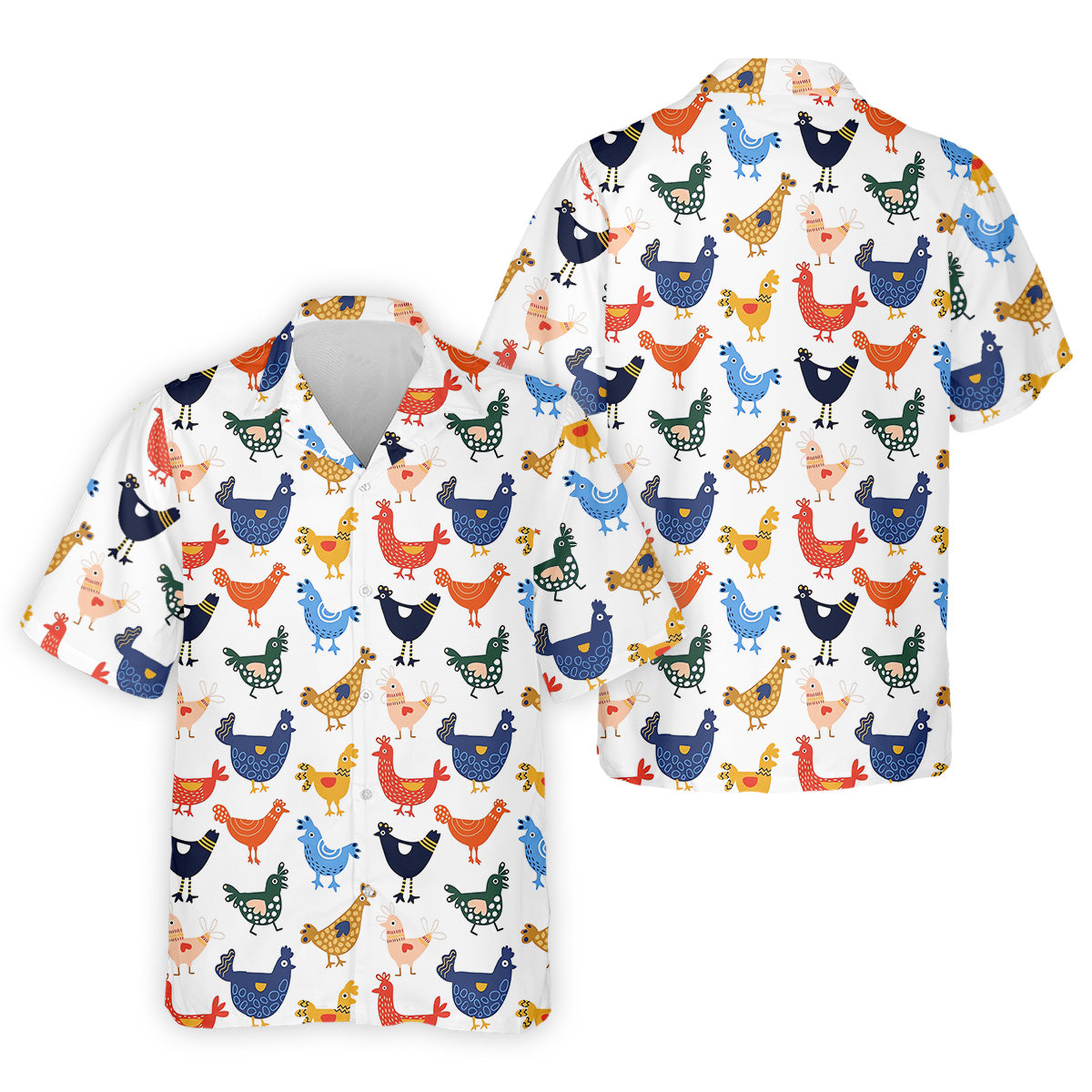 Colorful Animated Chickens White Polo Shirt, Fun Golf Shirts For Men, Gift For Chicken Lover