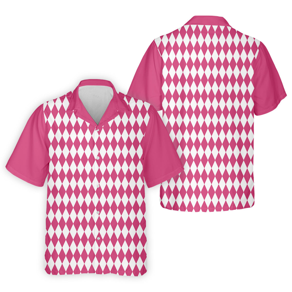 White And Pink Argyle Pattern Men Polo, Polo ShirtFor Men, Golf Gift For Men, Golfing Apparel