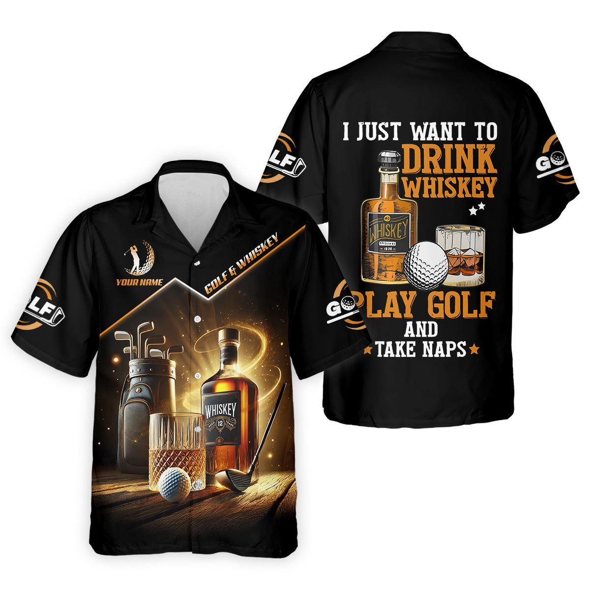 I Just Want To Drink Whiskey Play Golf And Take Naps Men's Funny Golf Shirts, Polo For Men