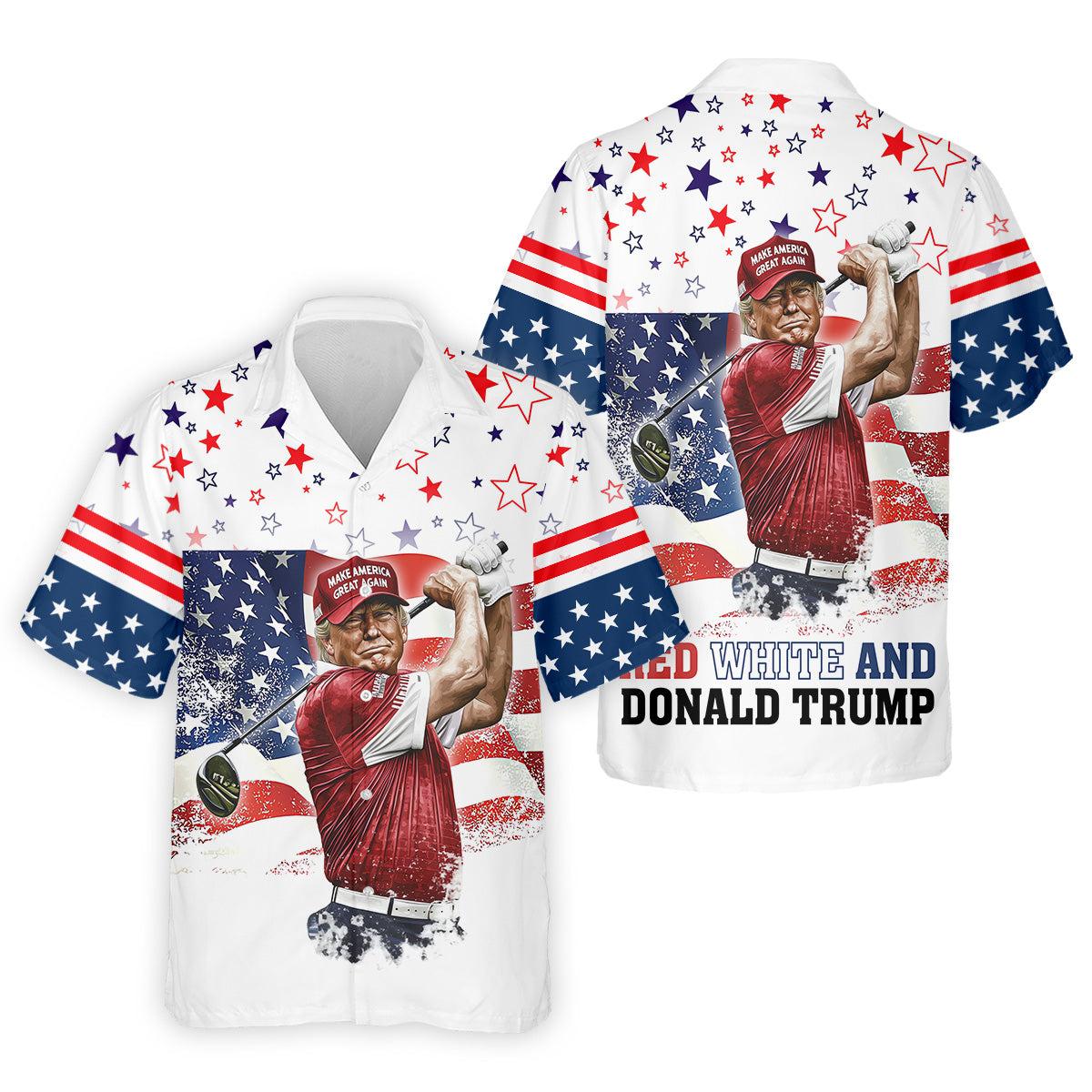 Red White And Donald Trump Men's Patriotic Golf Shirts, Polo ShirtFor Men, Golfing Apparel