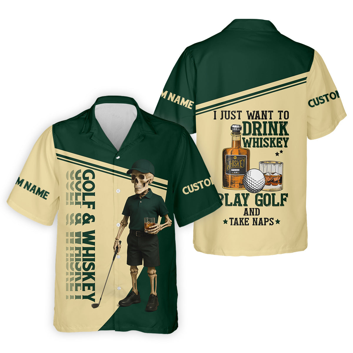 Golf And Whiskey Funny Skeleton Golf Tops For Men, Fun Golf Shirts For Men, Golfing Apparel