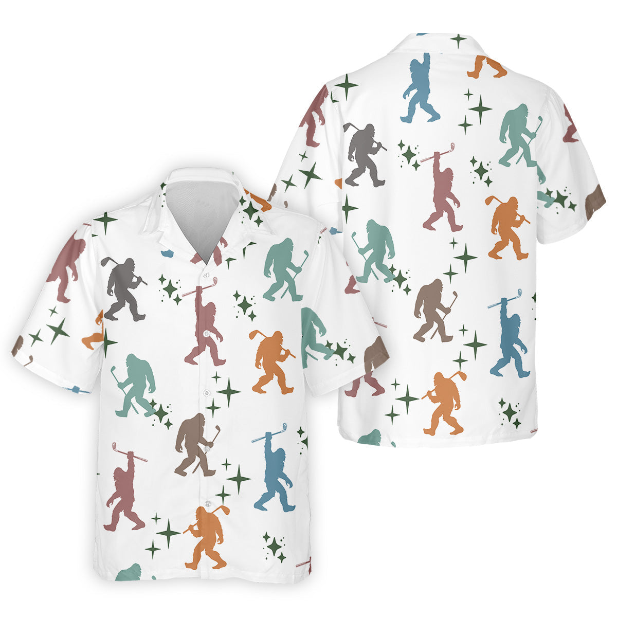 Colorful Bigfoot Silhouette Pattern Men's Funny Golf Shirts, Unique Gift For Golfer, Polo For Men