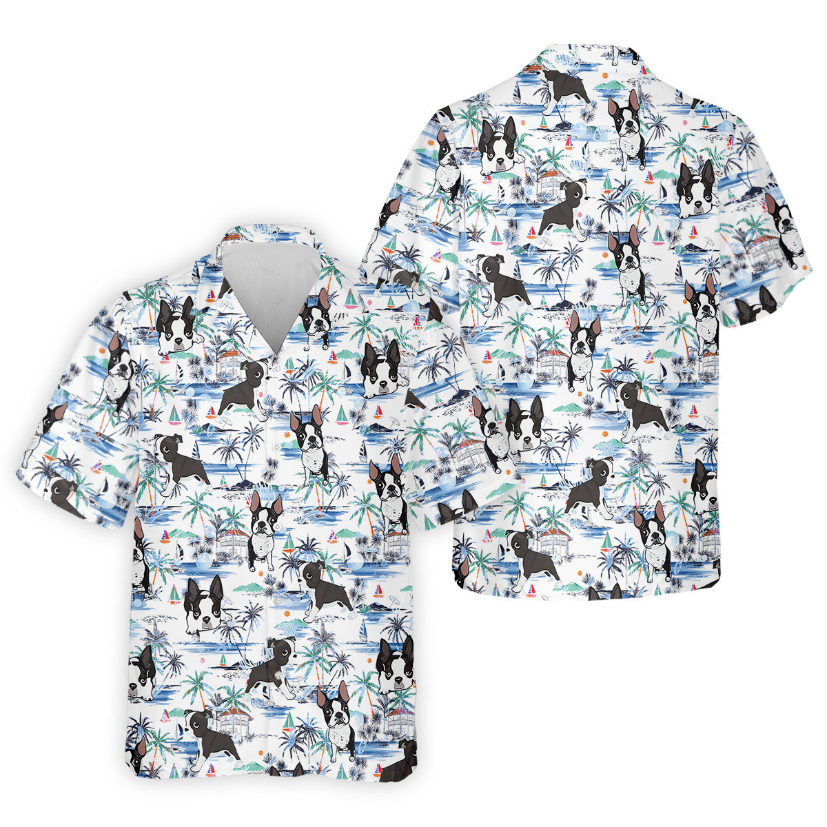 Boston Terrier Ocean Vibe White Tropical Golf Shirts, Men's Funny Golf Shirts, Gifts For Dog Lovers