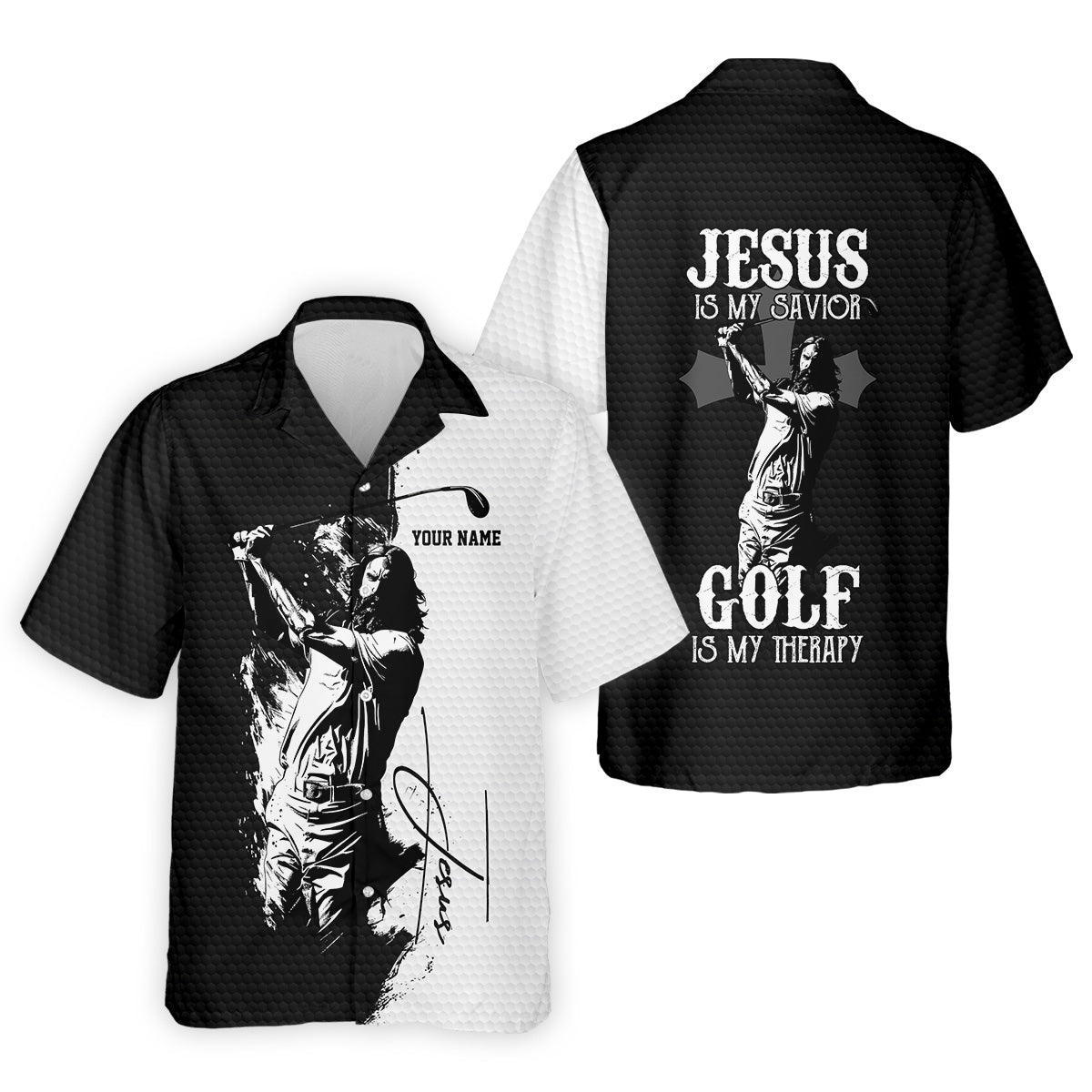 Jesus Is My Savior Golf Is My Therapy Christian Golf Shirt, Black And White Golf Polo, Polo ShirtFor Men