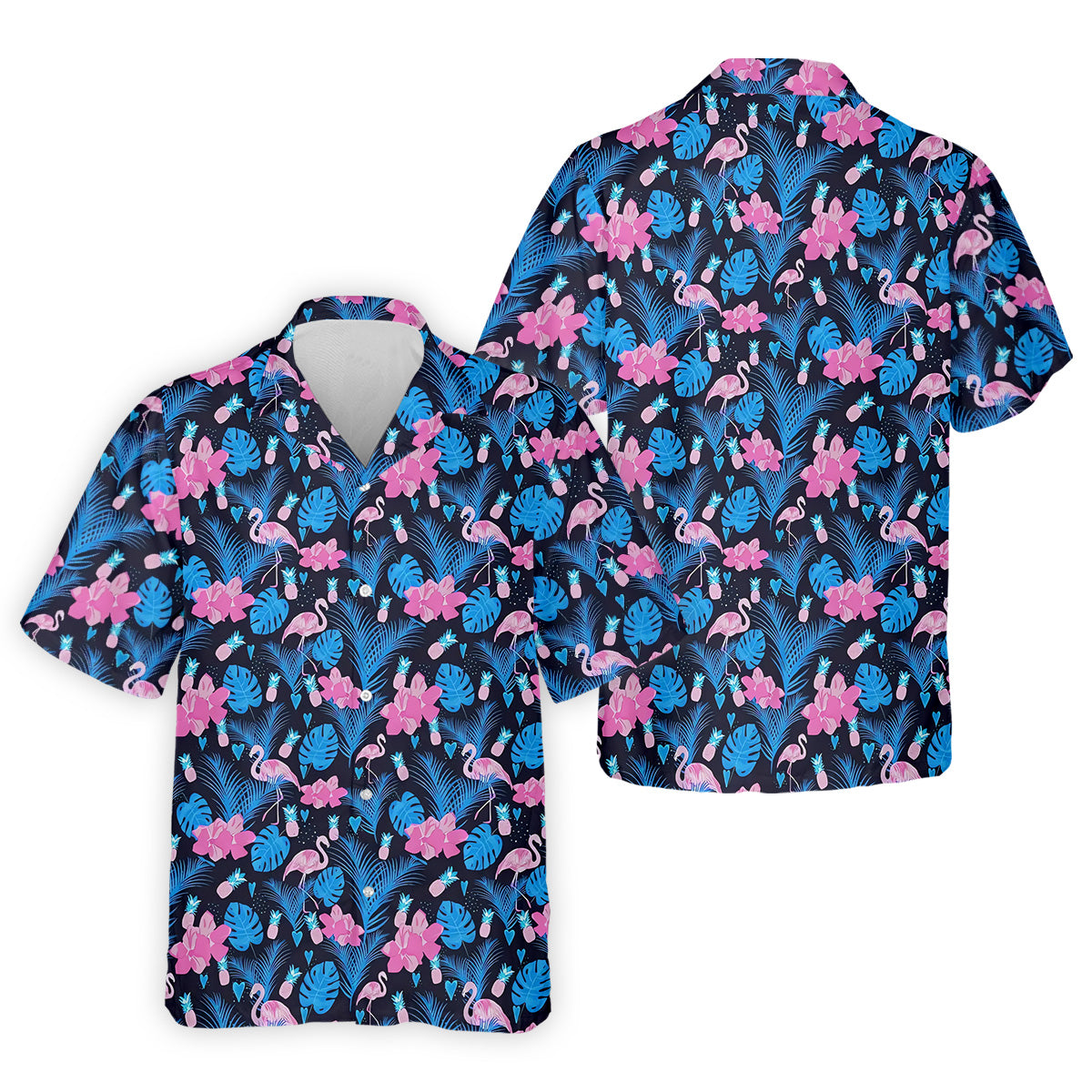 Flamingo Pink Pink And Blue Tropical Golf Shirts, Polo ShirtFor Men, Golf Gift For Men, Golfing Apparel