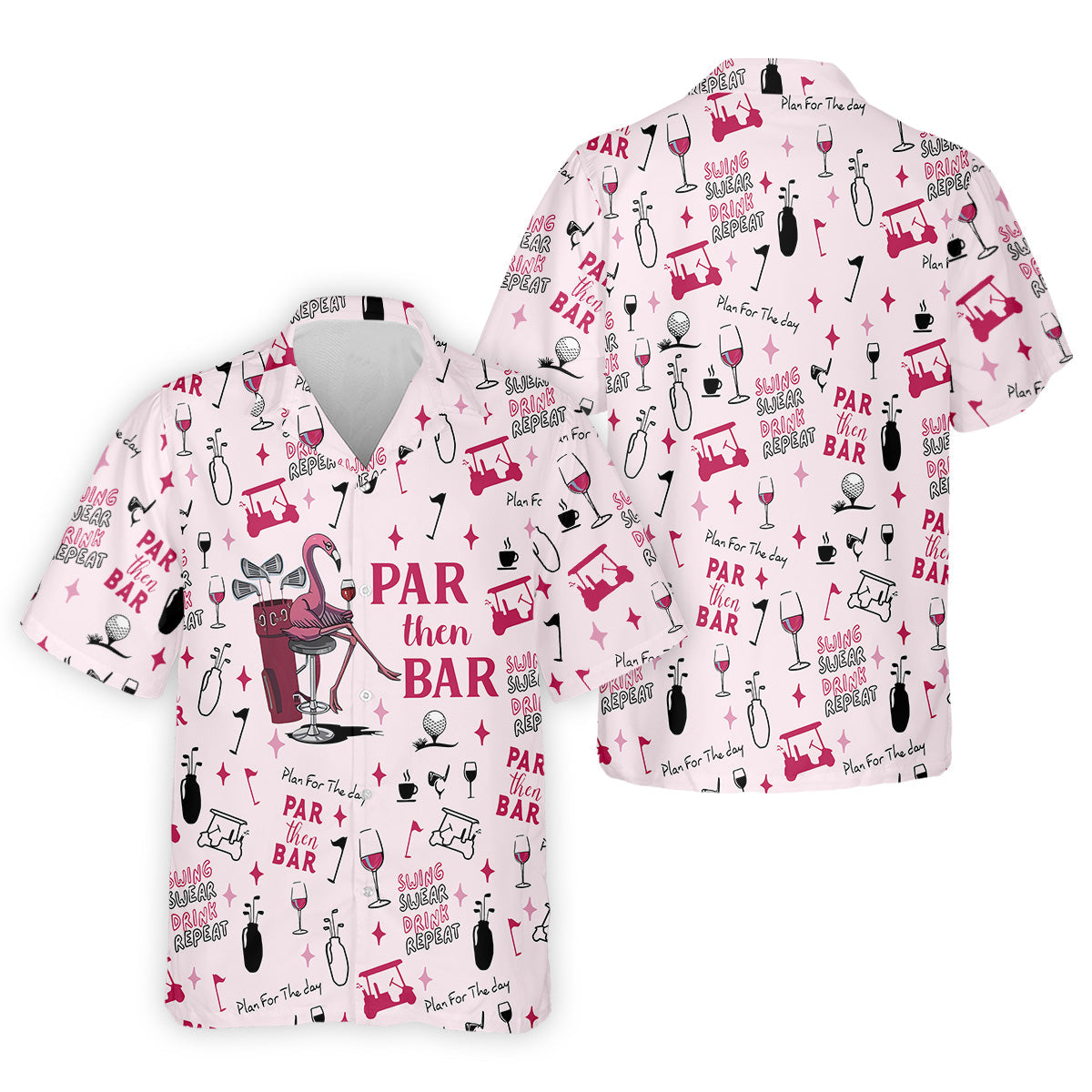 Pink Swing Swear Drink Repeat Par Then Bar Flamingo Golf Shirt, Fun Golf Shirts For Men, Polo For Men