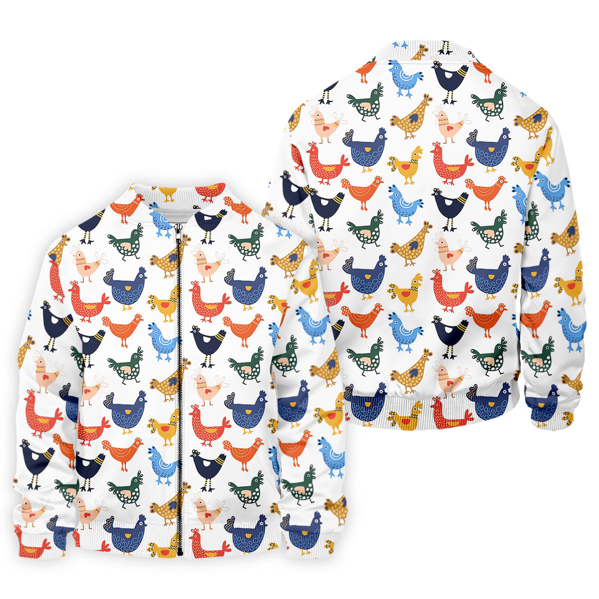 Colorful Animated Chickens White Polo Shirt, Fun Golf Shirts For Men, Gift For Chicken Lover