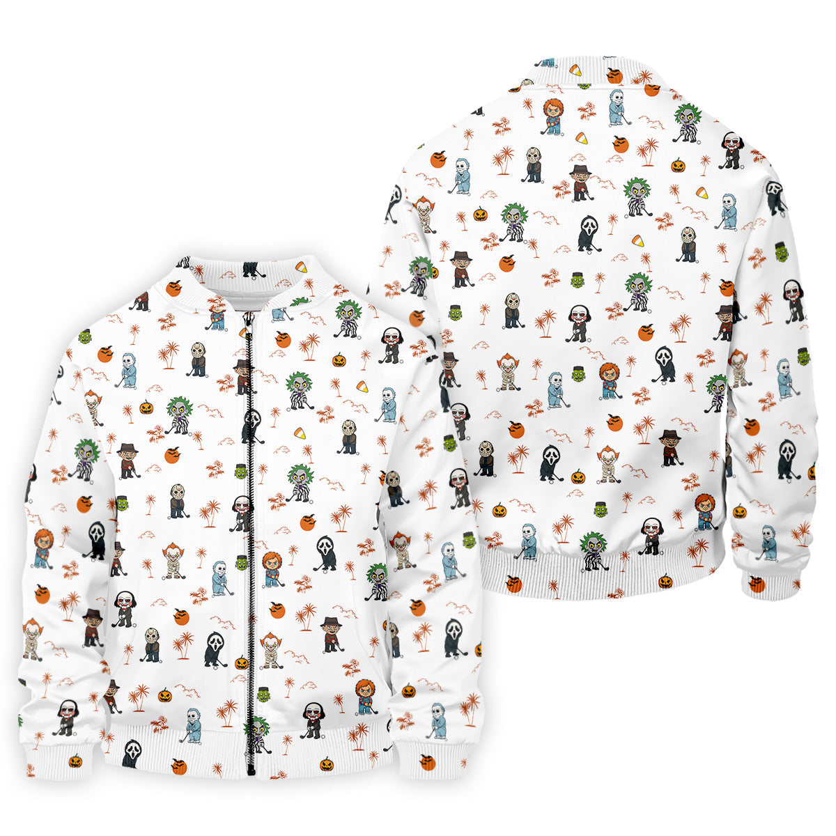 Horror Halloween Character Tropical Golf Shirt, Halloween Polo Shirt Mens White Polo, Golfing Apparel