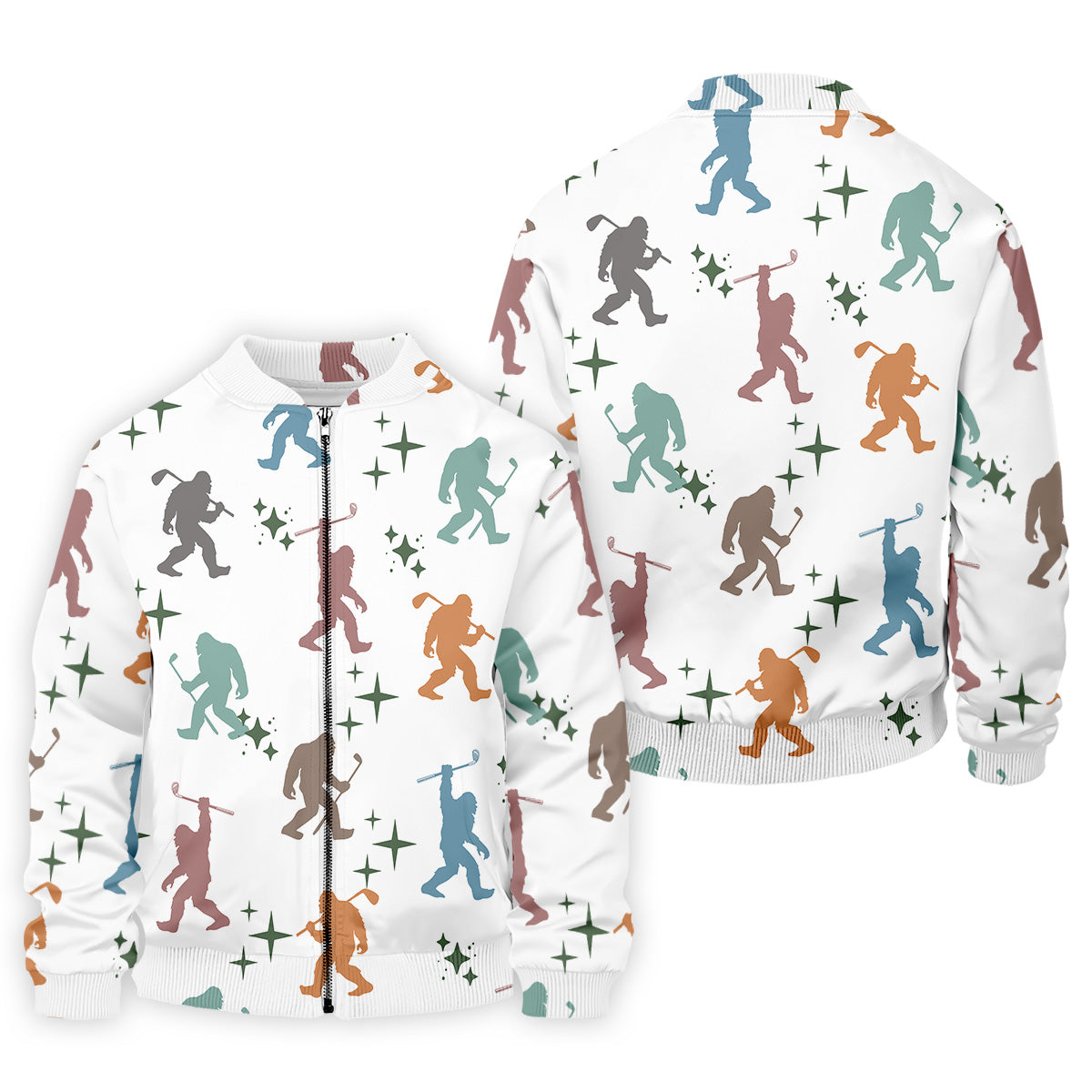 Colorful Bigfoot Silhouette Pattern Men's Funny Golf Shirts, Unique Gift For Golfer, Polo For Men