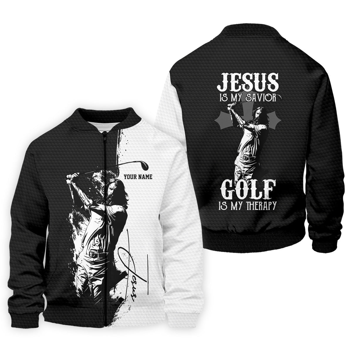 Jesus Is My Savior Golf Is My Therapy Christian Golf Shirt, Black And White Golf Polo, Polo ShirtFor Men