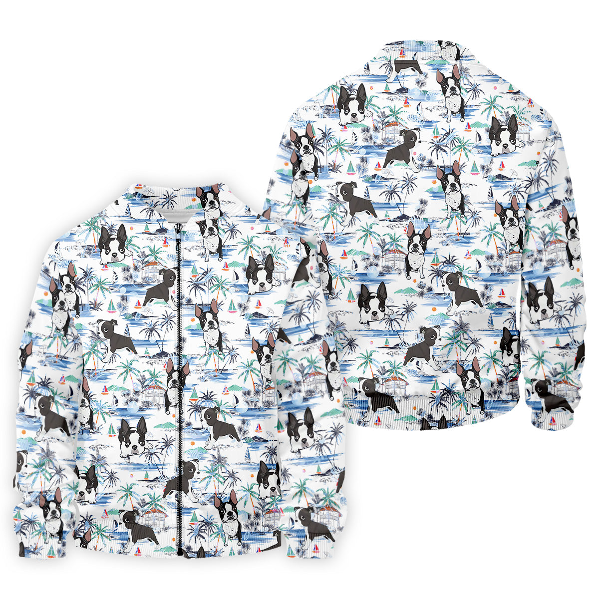Boston Terrier Ocean Vibe White Tropical Golf Shirts, Men's Funny Golf Shirts, Gifts For Dog Lovers