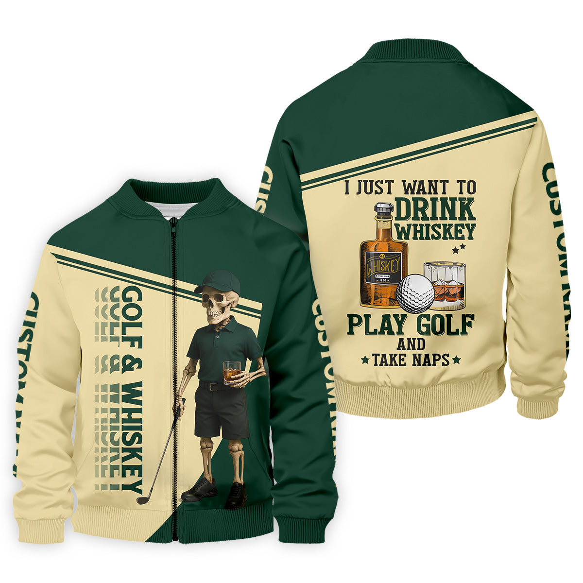 Golf And Whiskey Funny Skeleton Golf Tops For Men, Fun Golf Shirts For Men, Golfing Apparel