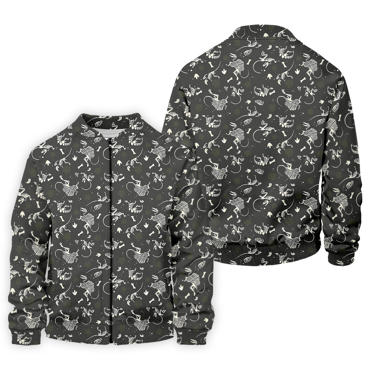 Dinosaur Golf Shirt, Funny Skeleton Patterned Golf Polos, Long Sleeve Golf Shirts, Men Golf Polo