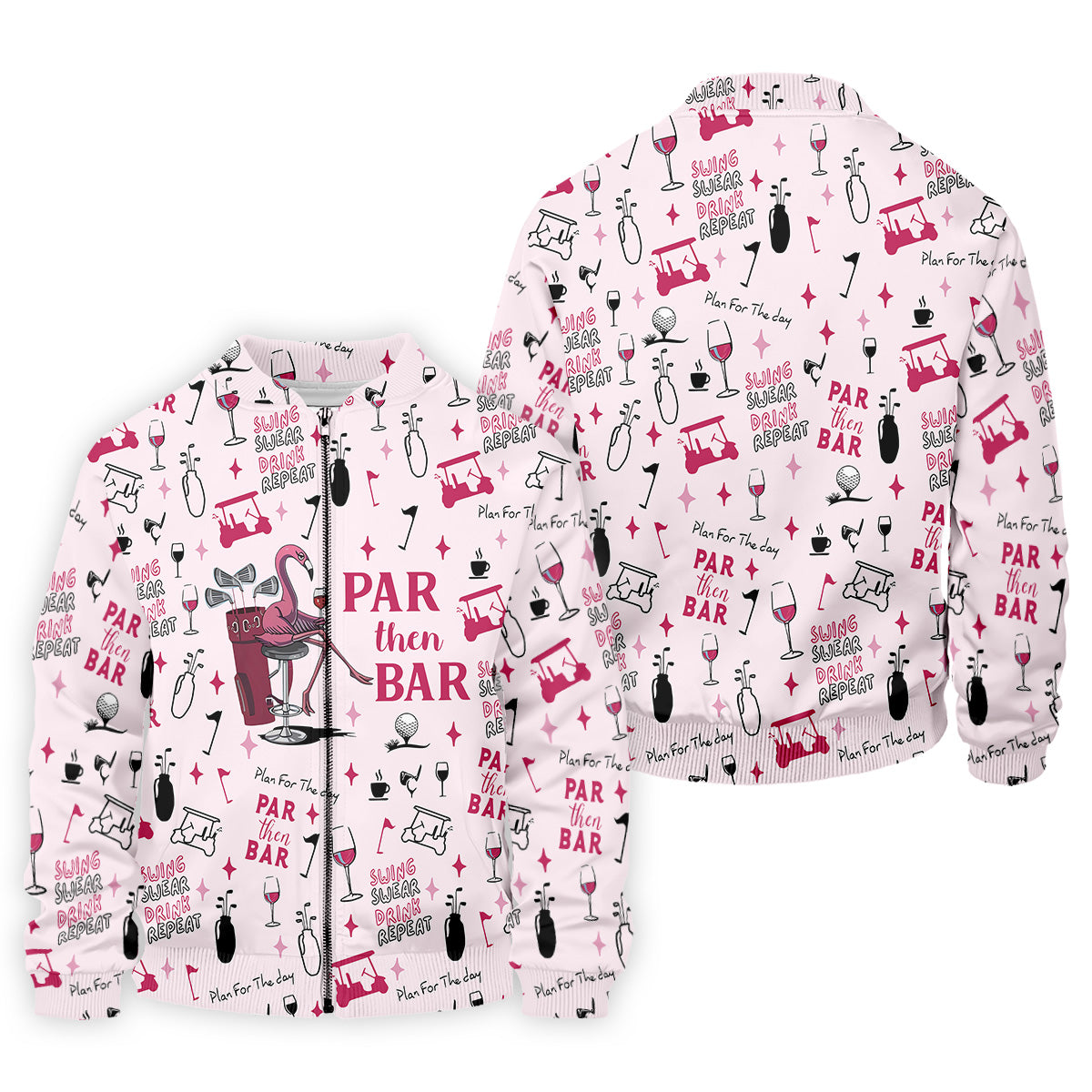 Pink Swing Swear Drink Repeat Par Then Bar Flamingo Golf Shirt, Fun Golf Shirts For Men, Polo For Men