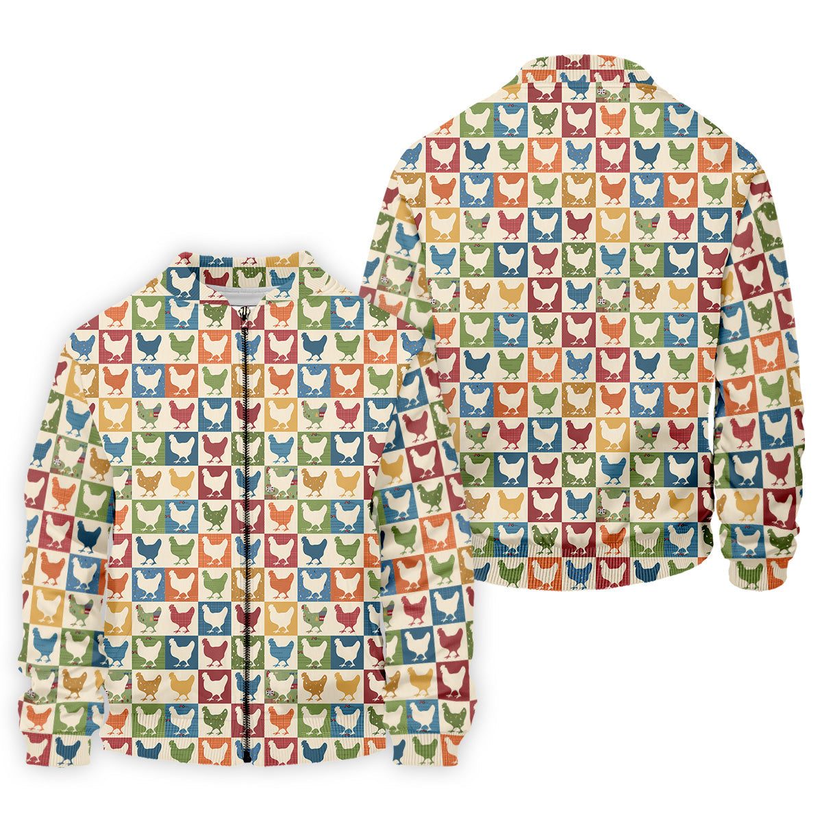 Chicken Rooster Colorful Checkered Golf Tops For Men, Gift For Chicken Lover, Golfing Apparel