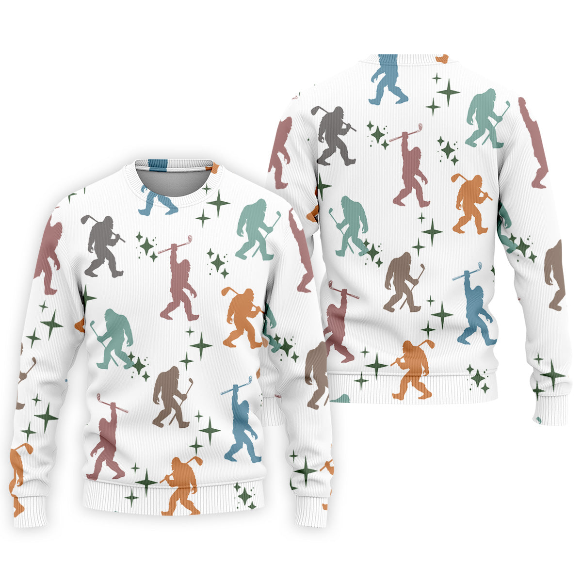 Colorful Bigfoot Silhouette Pattern Men's Funny Golf Shirts, Unique Gift For Golfer, Polo For Men