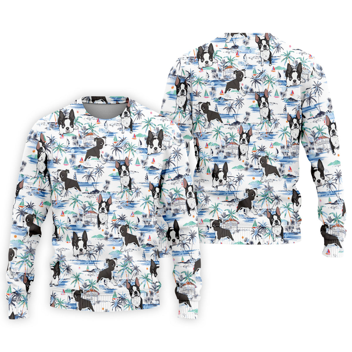 Boston Terrier Ocean Vibe White Tropical Golf Shirts, Men's Funny Golf Shirts, Gifts For Dog Lovers