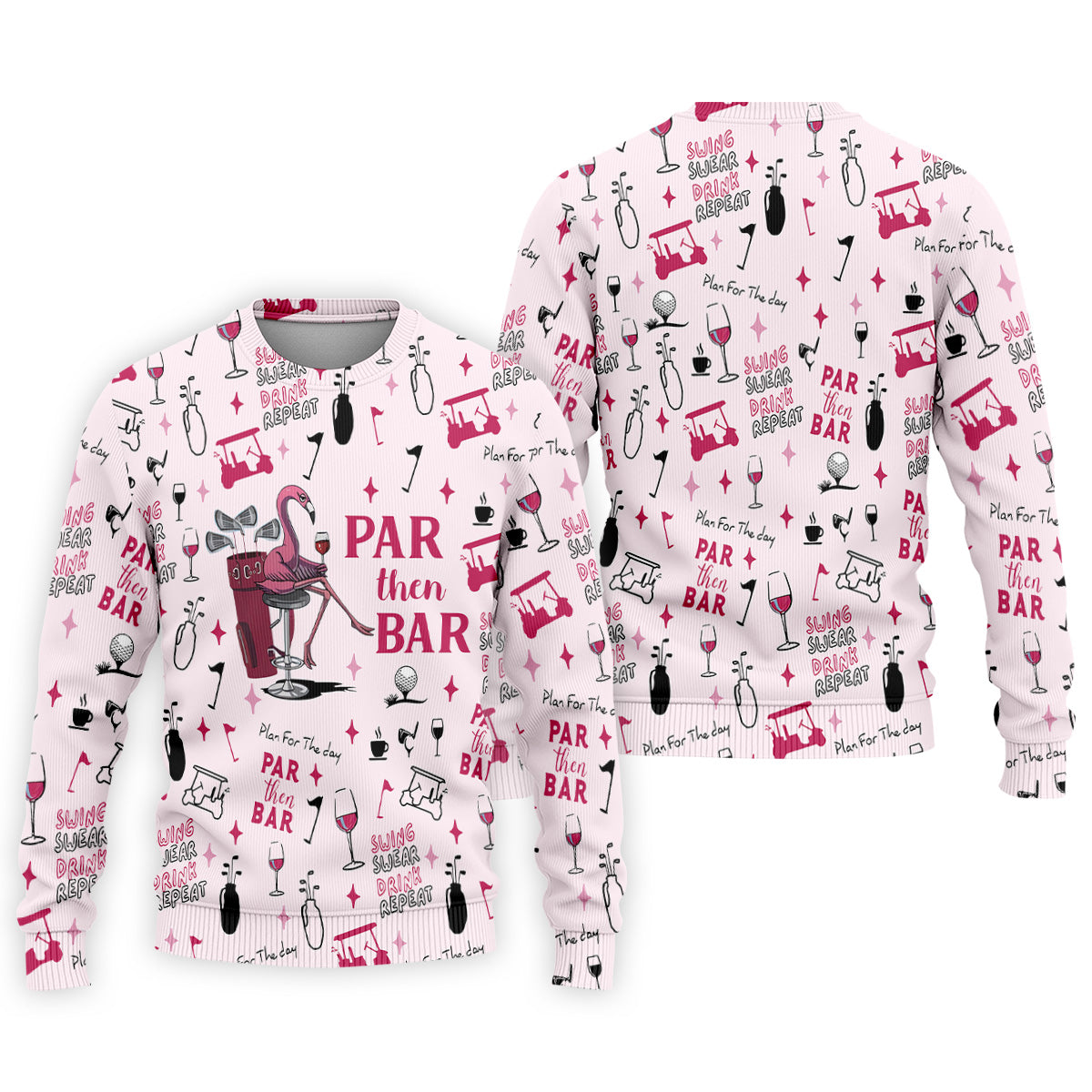 Pink Swing Swear Drink Repeat Par Then Bar Flamingo Golf Shirt, Fun Golf Shirts For Men, Polo For Men