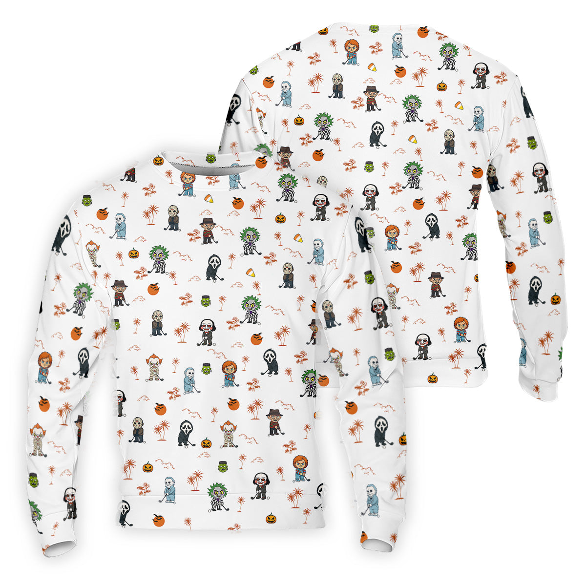 Horror Halloween Character Tropical Golf Shirt, Halloween Polo Shirt Mens White Polo, Golfing Apparel