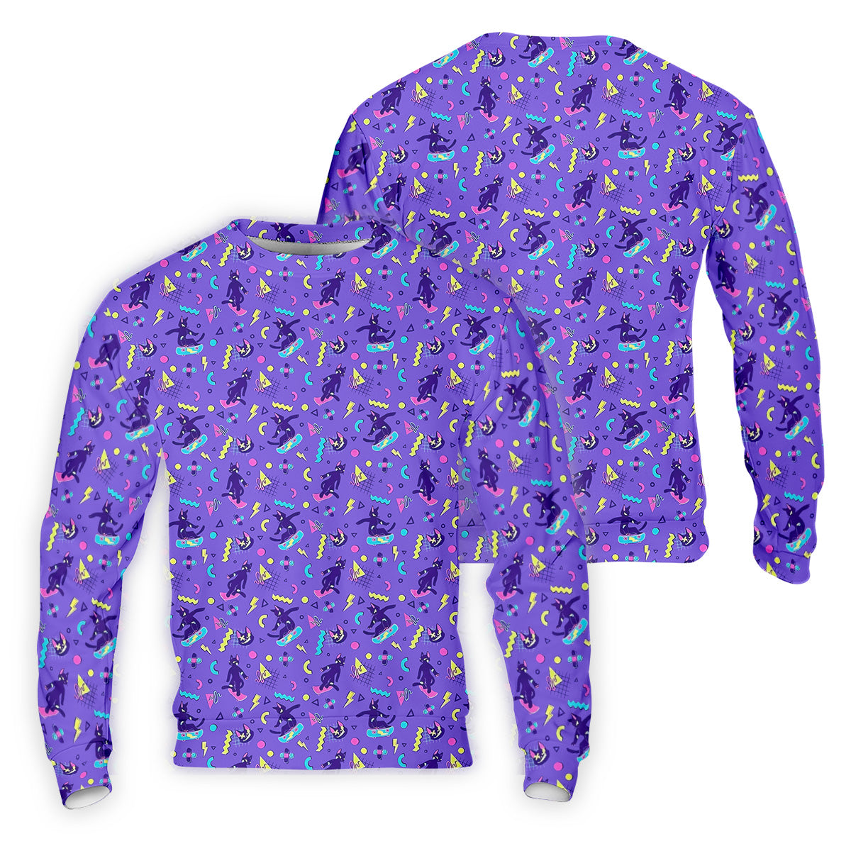 SK8R CAT Patterned Golf Polos, Mens Funny Golf Shirts, Long Sleeve Golf Shirts, Men Golf Polo