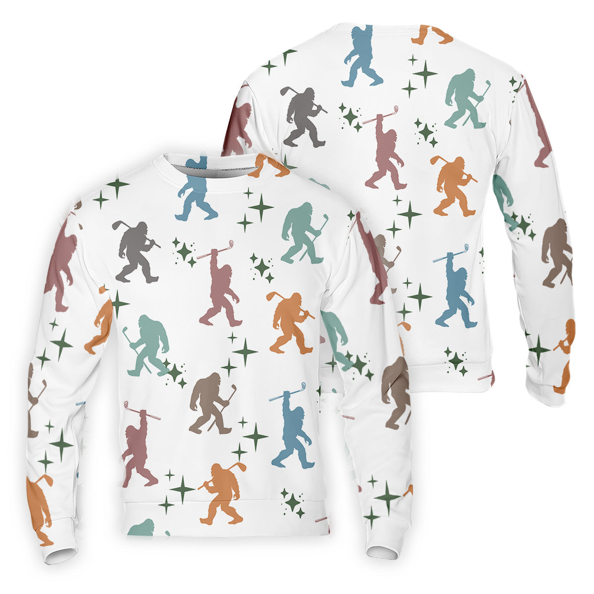 Colorful Bigfoot Silhouette Pattern Men's Funny Golf Shirts, Unique Gift For Golfer, Polo For Men