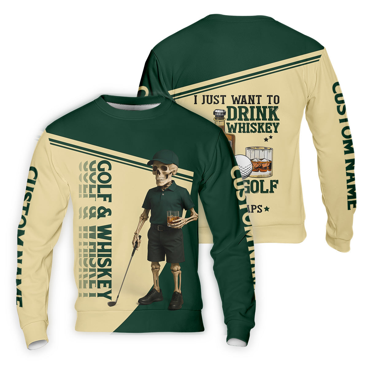 Golf And Whiskey Funny Skeleton Golf Tops For Men, Fun Golf Shirts For Men, Golfing Apparel
